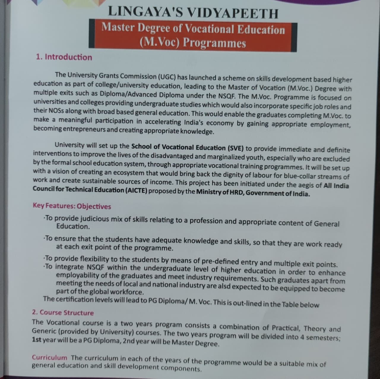 M.Voc programme introduction brochure